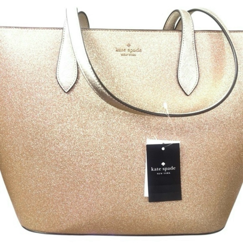 Kate Spade Lrg Gold Glitter Tote Shoulder Bag NWT - Picture 6 of 17